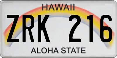 HI license plate ZRK216