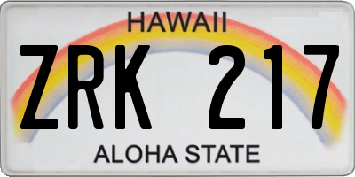 HI license plate ZRK217