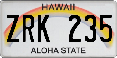 HI license plate ZRK235