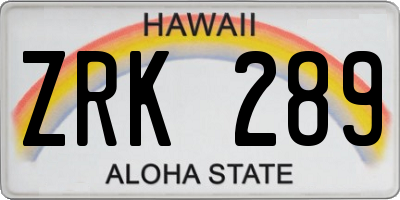 HI license plate ZRK289