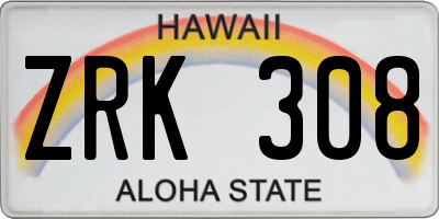 HI license plate ZRK308
