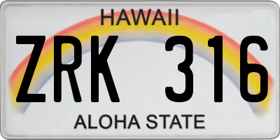 HI license plate ZRK316