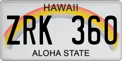 HI license plate ZRK360