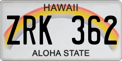 HI license plate ZRK362