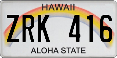 HI license plate ZRK416