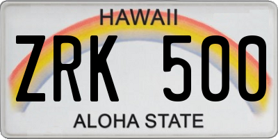 HI license plate ZRK500