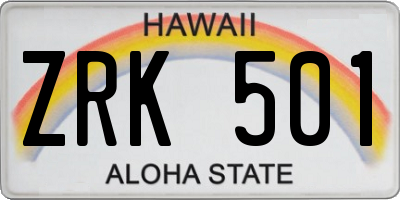 HI license plate ZRK501
