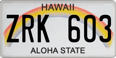HI license plate ZRK603