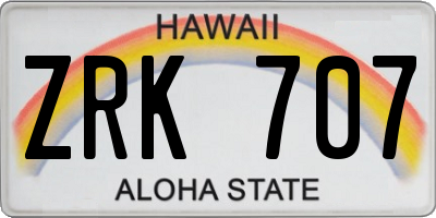 HI license plate ZRK707
