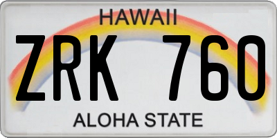 HI license plate ZRK760