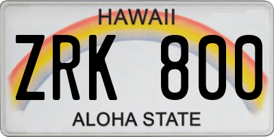 HI license plate ZRK800