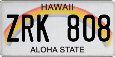 HI license plate ZRK808