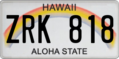 HI license plate ZRK818