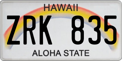 HI license plate ZRK835