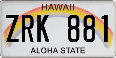 HI license plate ZRK881
