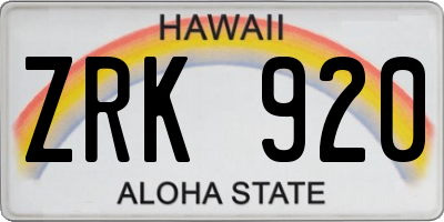 HI license plate ZRK920