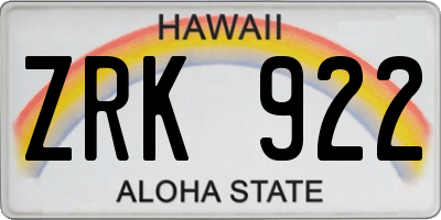 HI license plate ZRK922