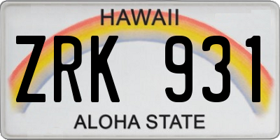 HI license plate ZRK931