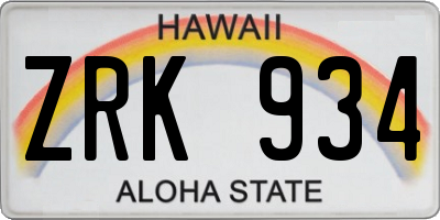 HI license plate ZRK934