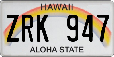 HI license plate ZRK947
