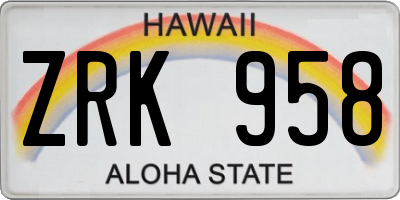 HI license plate ZRK958