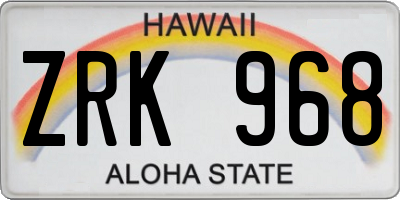 HI license plate ZRK968