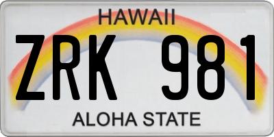 HI license plate ZRK981