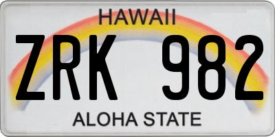 HI license plate ZRK982