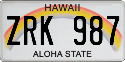 HI license plate ZRK987