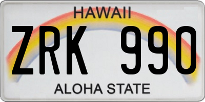 HI license plate ZRK990