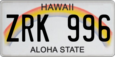 HI license plate ZRK996
