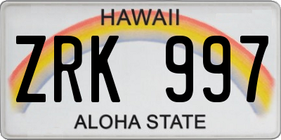 HI license plate ZRK997