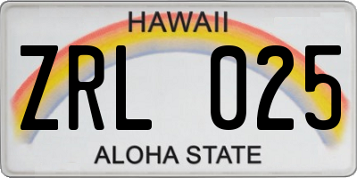 HI license plate ZRL025