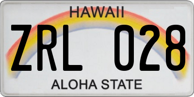HI license plate ZRL028