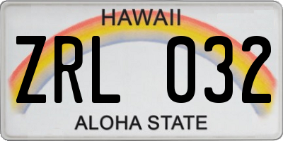 HI license plate ZRL032