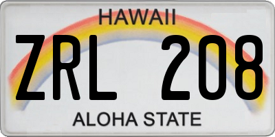 HI license plate ZRL208