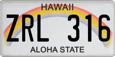 HI license plate ZRL316