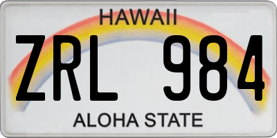 HI license plate ZRL984