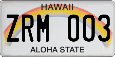 HI license plate ZRM003