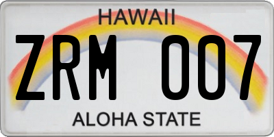 HI license plate ZRM007