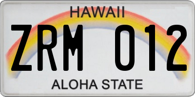 HI license plate ZRM012