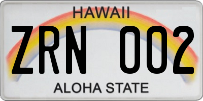 HI license plate ZRN002