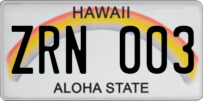HI license plate ZRN003