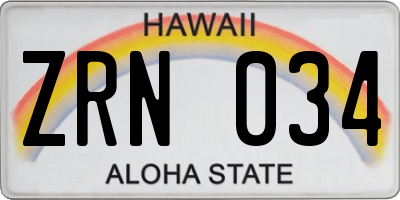 HI license plate ZRN034