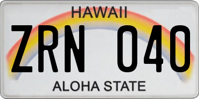 HI license plate ZRN040
