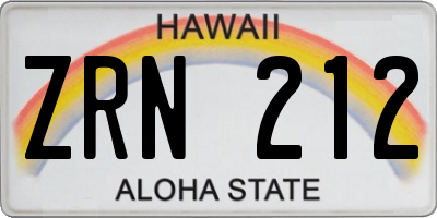 HI license plate ZRN212