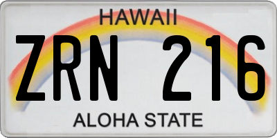 HI license plate ZRN216