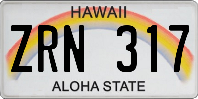 HI license plate ZRN317