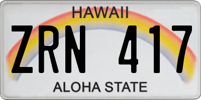 HI license plate ZRN417