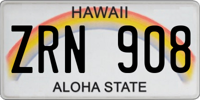 HI license plate ZRN908